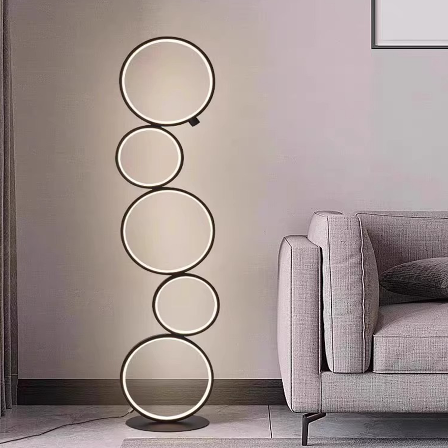 Modern Metal And Silicon Ring Bedroom Floor Lamp, Black/White