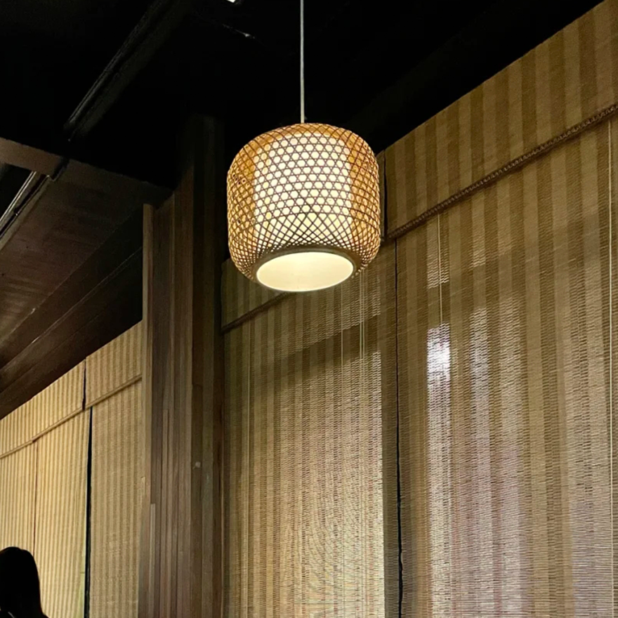 Boho Rattan And Bamboo Lantern Dining Room Pendant Light, Burlywood