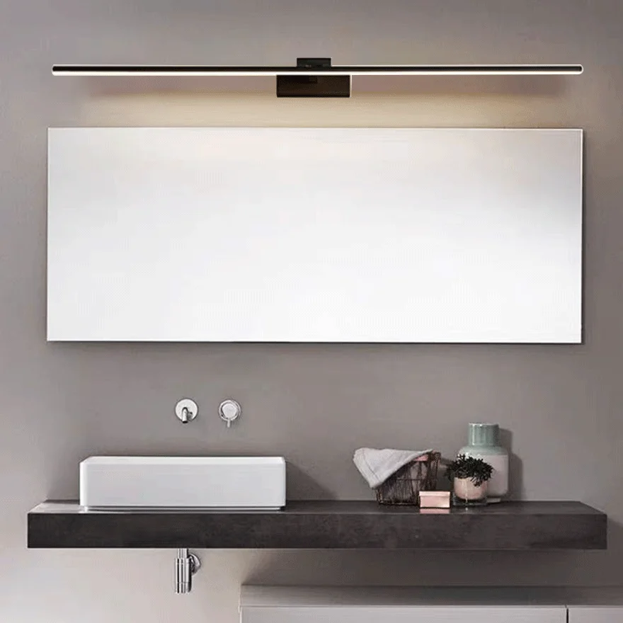 Minimalist Metal And Silicagel Linear Bathroom Mirror Front Wall Lamp, Black/ White