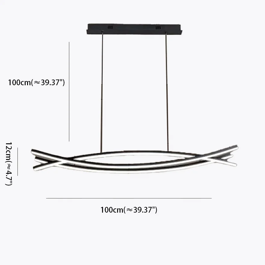 Modern Metal Curved Dining Room Pendant Light, Black, Trichromatic Light