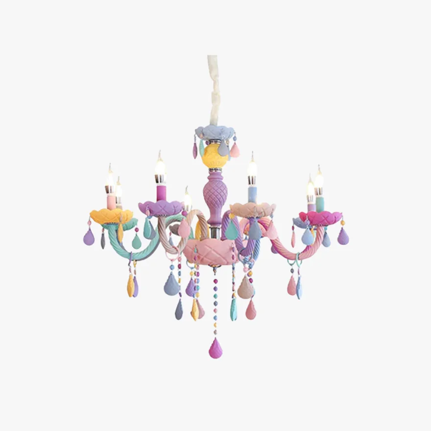 Morandi Metal Candle Children's Room Chandelier Pendant Light, Multicolor, Trichromatic Light