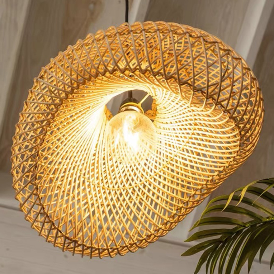 Boho Metal And Rattan Uneven Dining Room Pendant Light, Burlywood