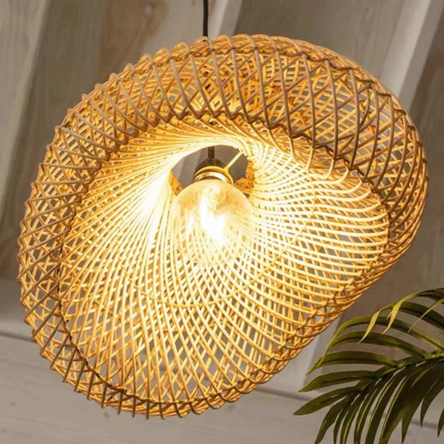 Boho Metal And Rattan Uneven Dining Room Pendant Light, Burlywood