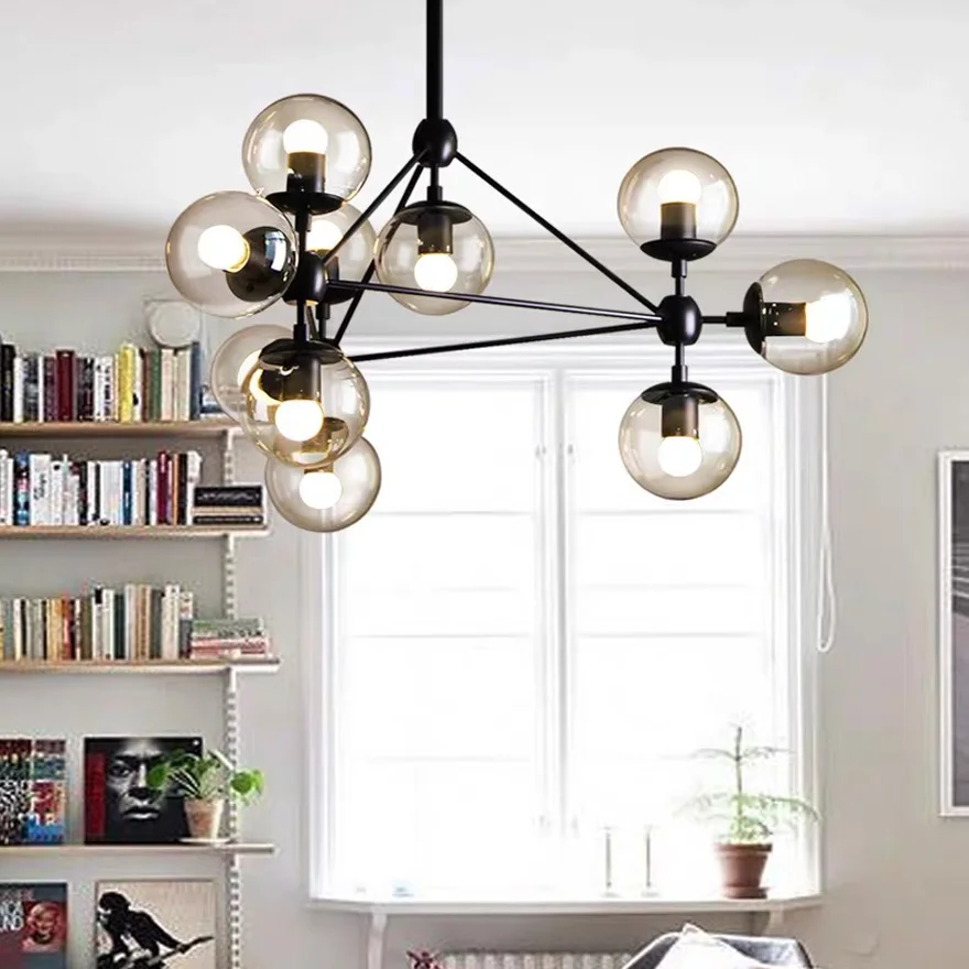 Modern Metal And Glass Linear Dining Room Pendant Light, Black