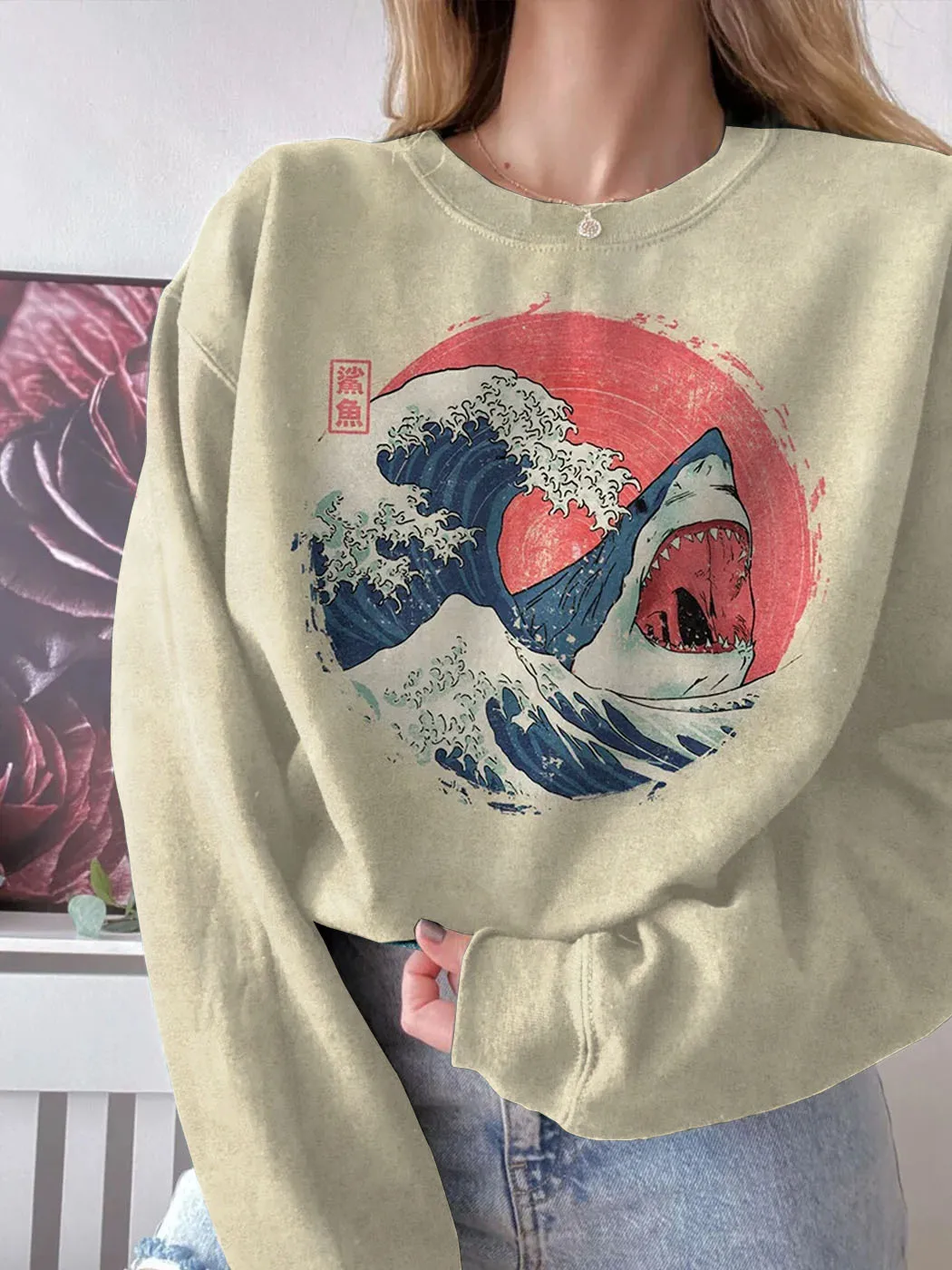 Japanese The Great Shark Art Vintage Sweatshirt