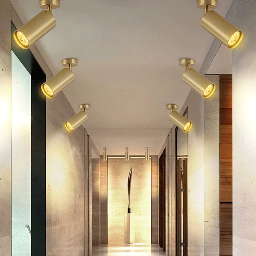 Modern Metal Cylindrical Hallway Ceiling Light, Gold, Trichromatic Light