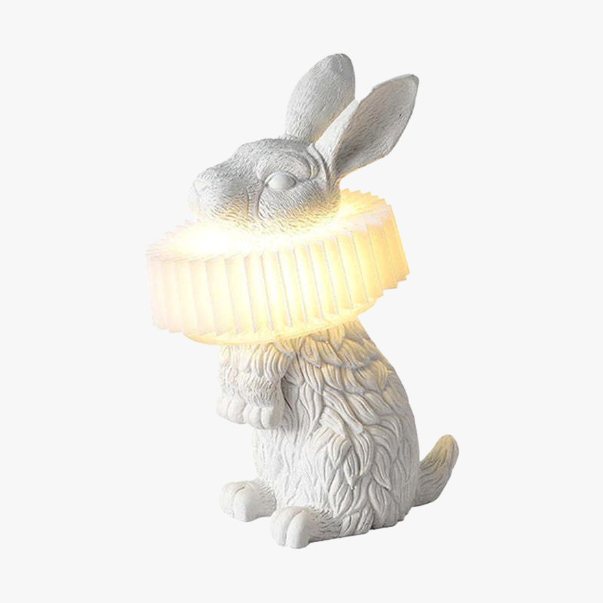 Art Deco Resin Rabbit Children's Room Table Lamp, White | Liiffy