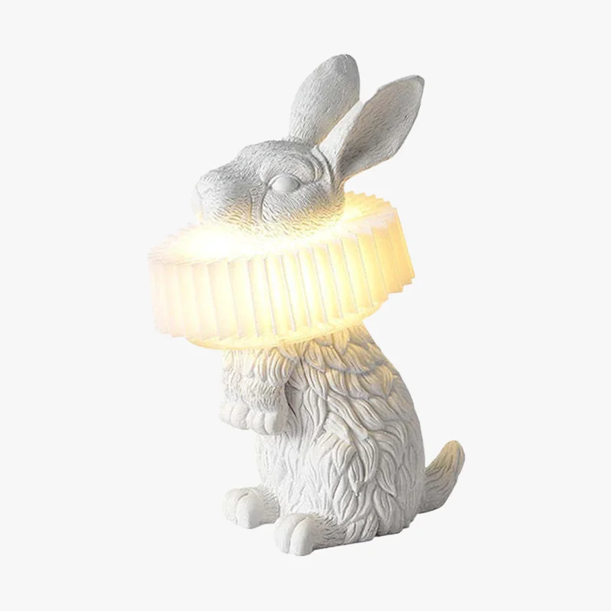 Art Deco Resin Rabbit Children's Room Table Lamp, White | Liiffy