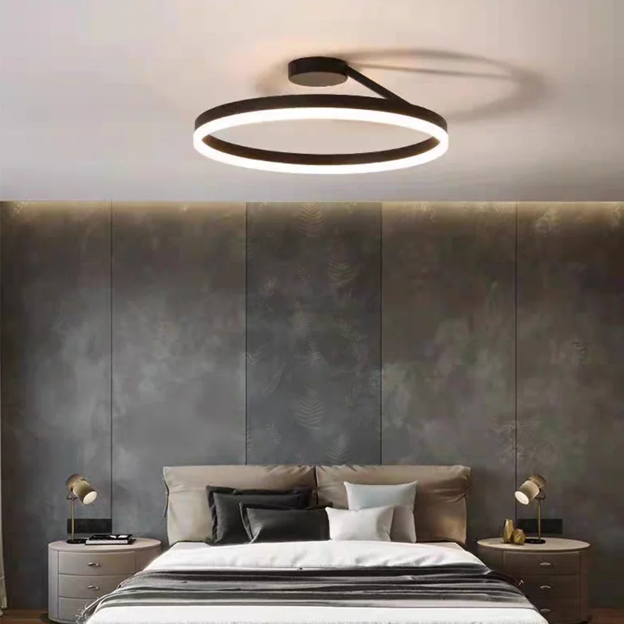 Modern Metal Annular Hallway Ceiling Light, Black/White, Trichromatic Light