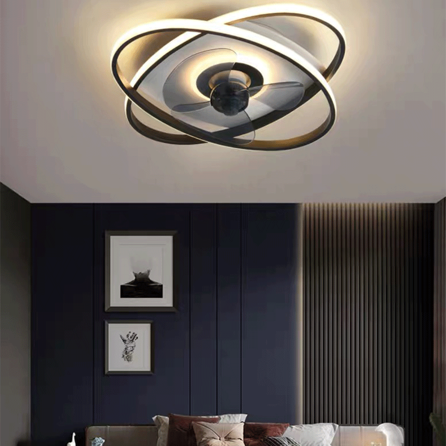 Designer Metal And Acrylic Double-ring Living Room Ceiling Light, Black/Blue/Grey/Gold/Pink