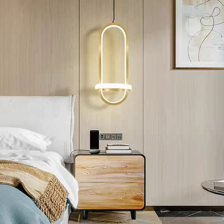 Modern Metal Elliptical Bedroom Chandelier Pendant Light, Black/Gold