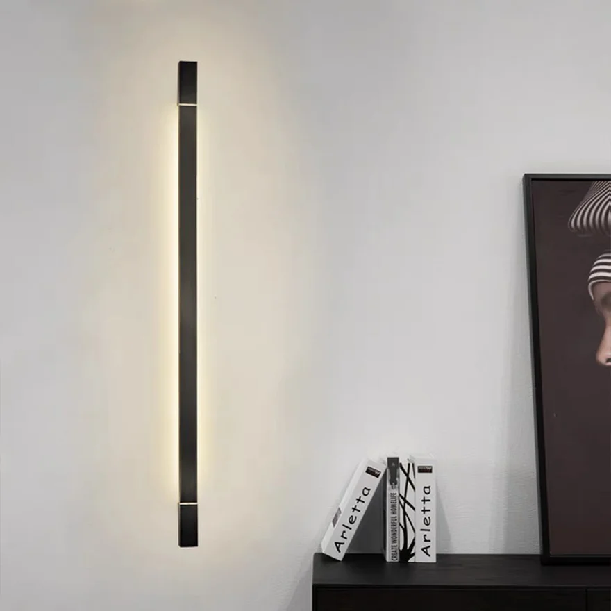 Modern Metal And Acrylic Strip Living Room Wall Lamp 350° Rotatable, Black