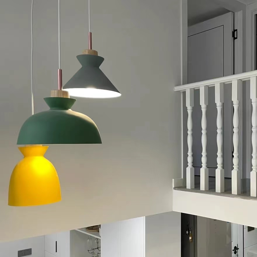 Morandi Metal Conical Kitchen Pendant Light, Green/Grey/Yellow