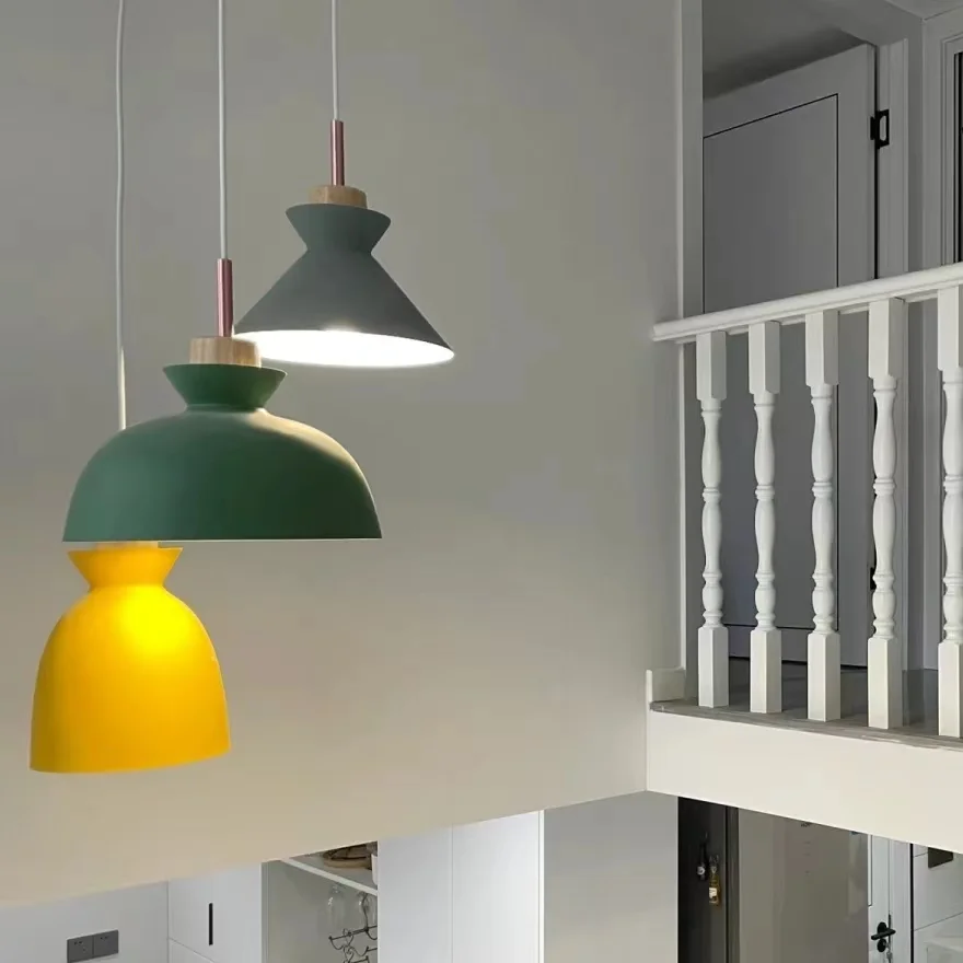 Morandi Metal Conical Kitchen Pendant Light, Green/Grey/Yellow