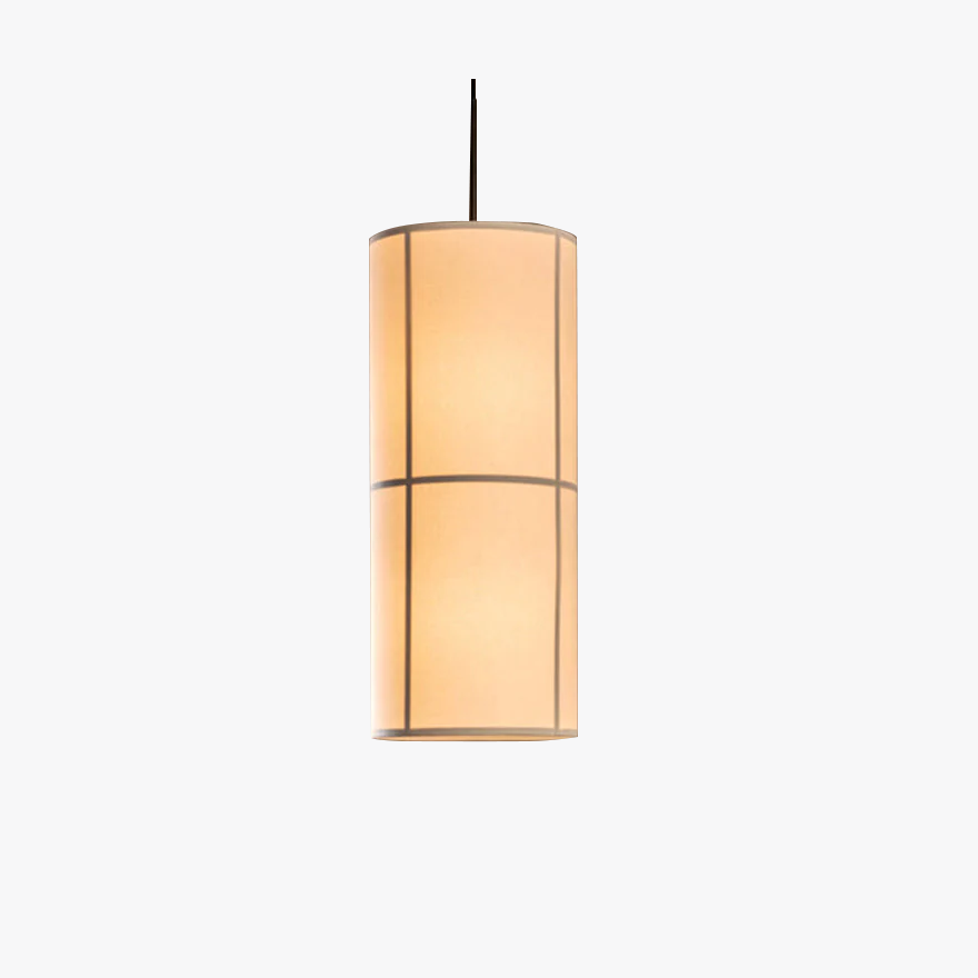 Classical Metal And Fabric Cylindrical Living Room Pendant Light, Beige/White