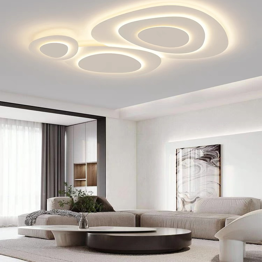 Designer Metal Uneven Living Room Ceiling Light, White, Trichromatic Light