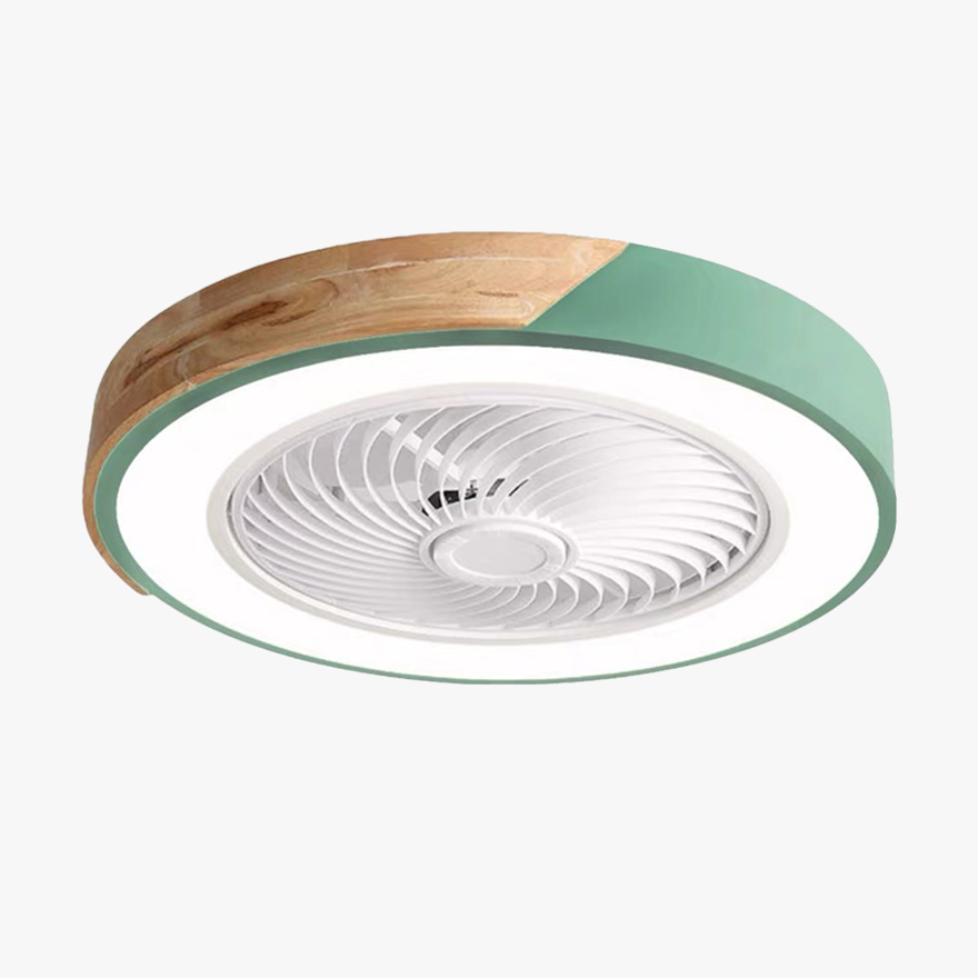 Modern Wooden And Metal Round Living Room Ceiling Fan, Black/ White/Grey/Green/Pink