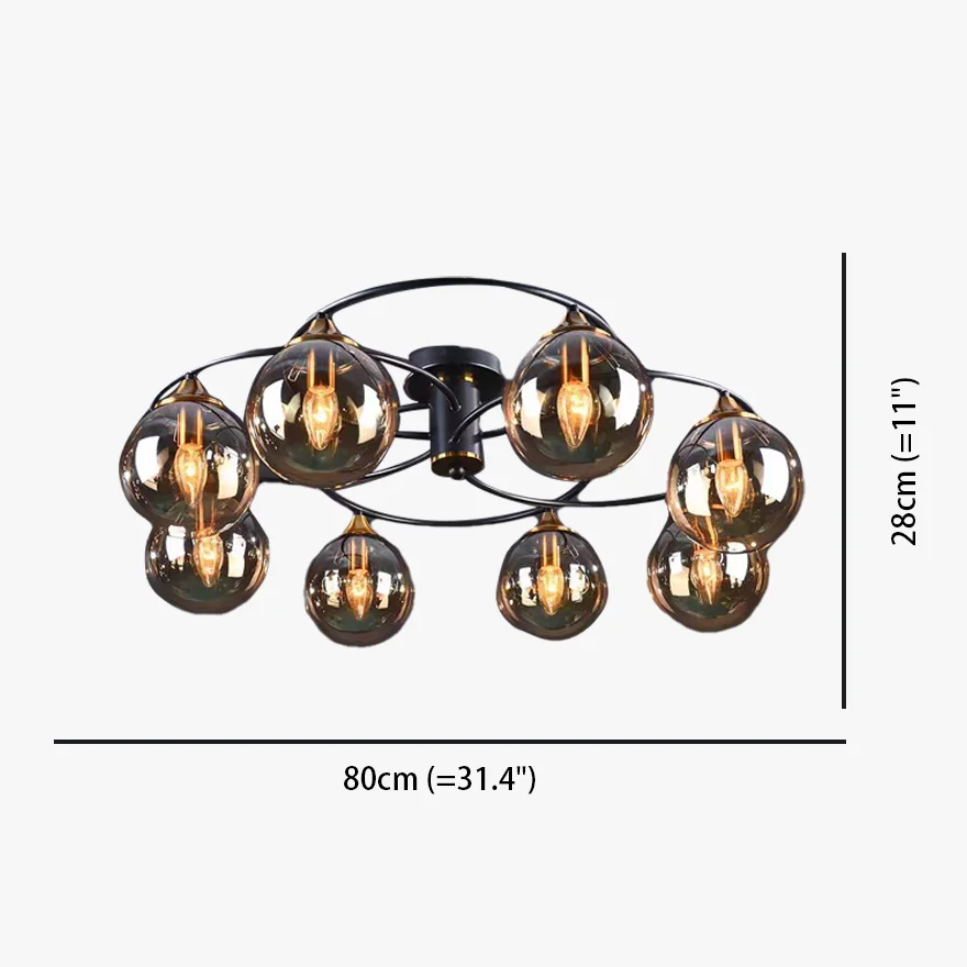 Modern Metal And Glass Bubble Living Room Chandelie Pendant Light, Amber/Smoky gray