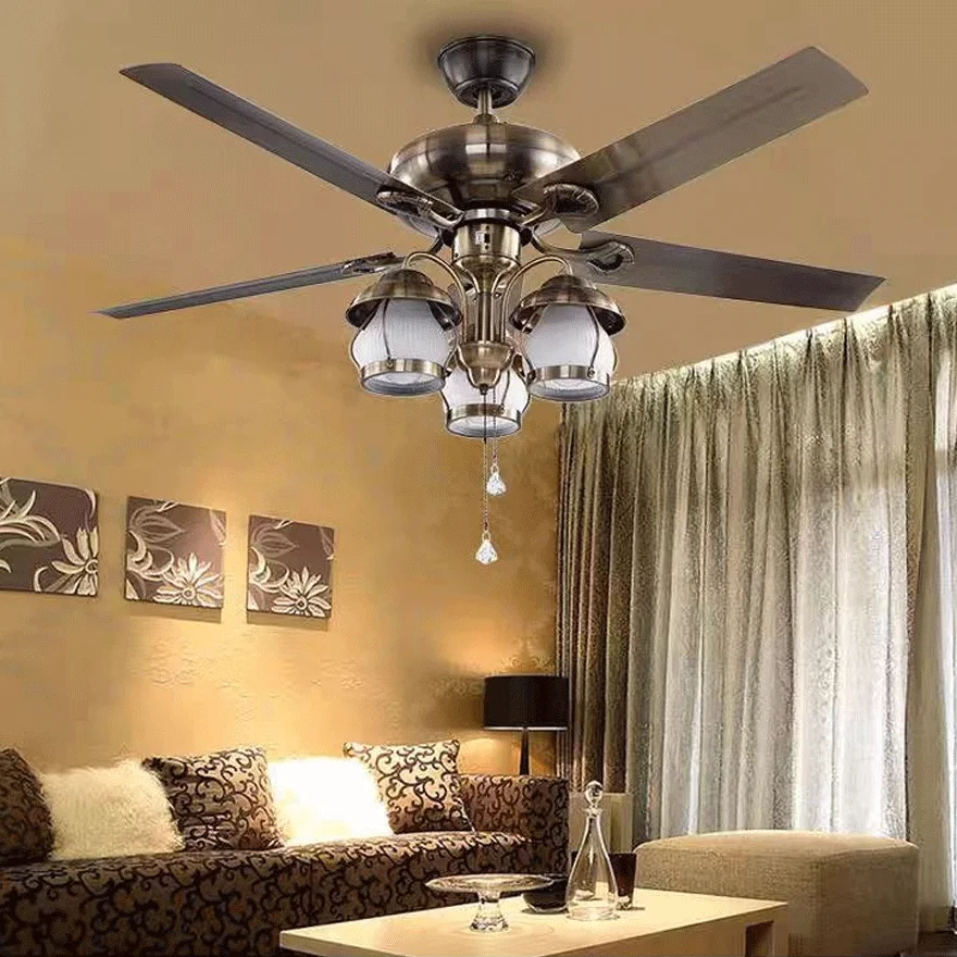 Industrial Metal And Acrylic Radiographic Study Room Ceiling Fan, Antique Brass