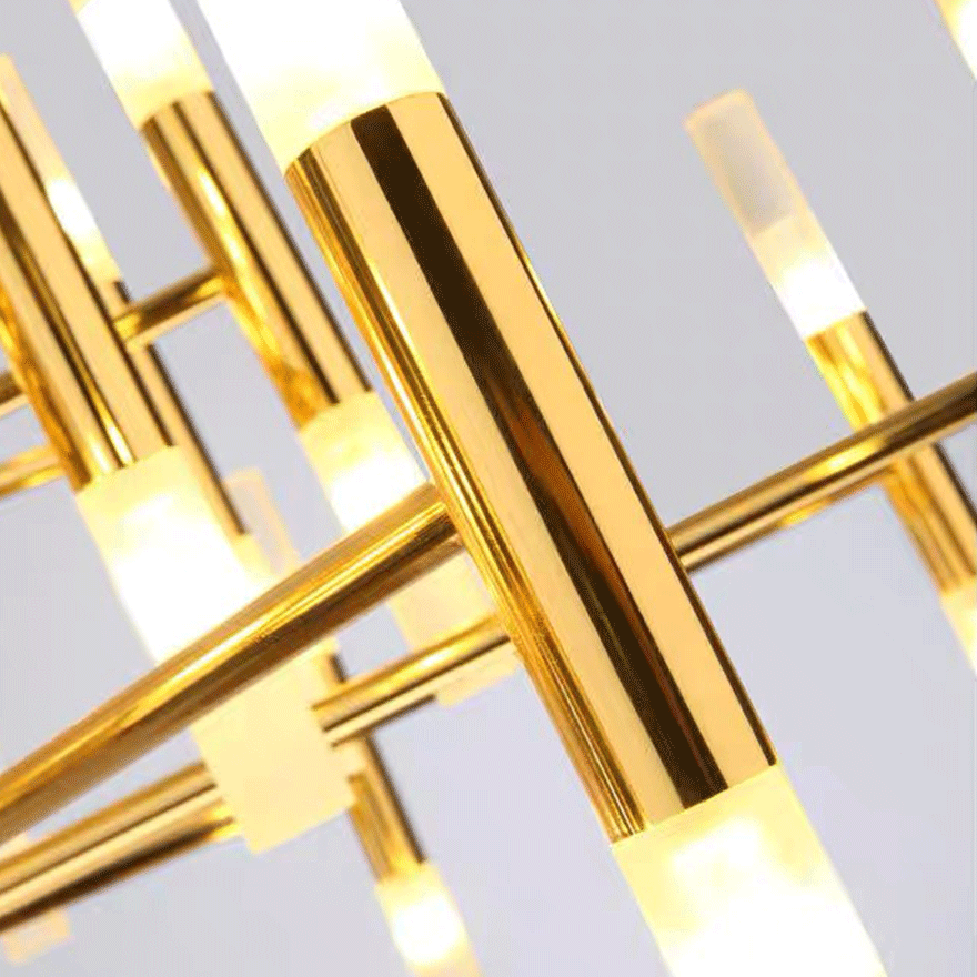 Contemporary Metal Linear Bedroom Chandelier Pendant Light, Gold