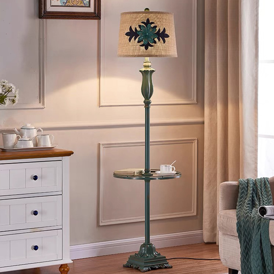 Art Deco Metal And Resin Cylindrical Bedside Floor Lamp, Green