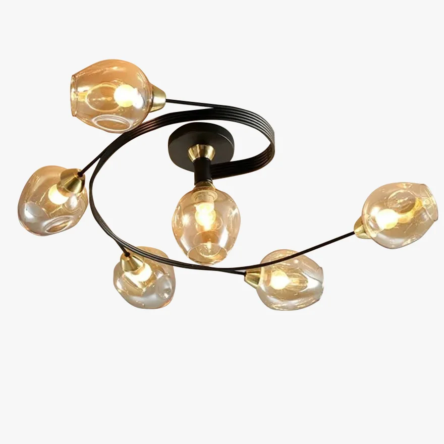 Retro Glass And Metal Bubble Study Room Chandelier Pendant Light, Amber/Gradient blue/Smoke Gray/Transparent