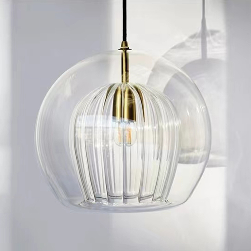 Classical Metal And Glass Bubble Bedroom Pendant Light, Amber/Clear, Trichromatic Light