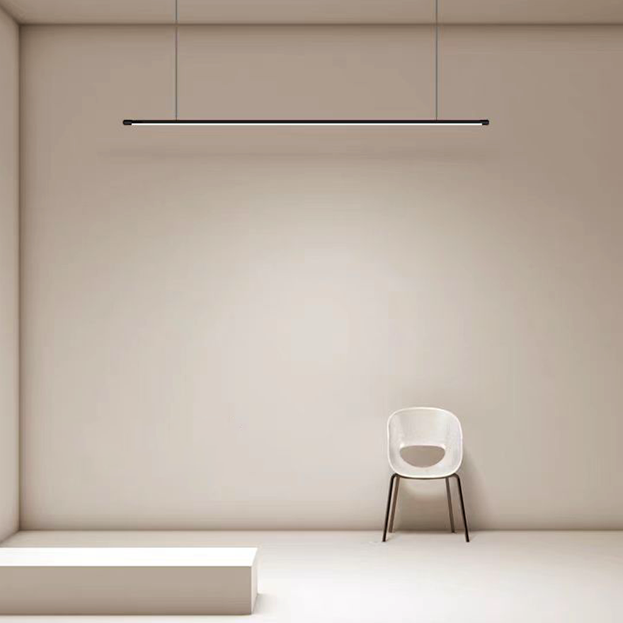 Minimalist Metal And Acrylic Linear Bedroom Pendant Light, Black, Trichromatic Light