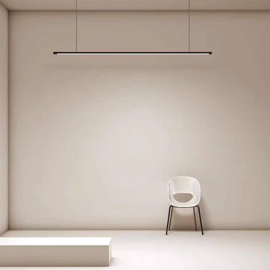 Minimalist Metal And Acrylic Linear Bedroom Pendant Light, Black, Trichromatic Light