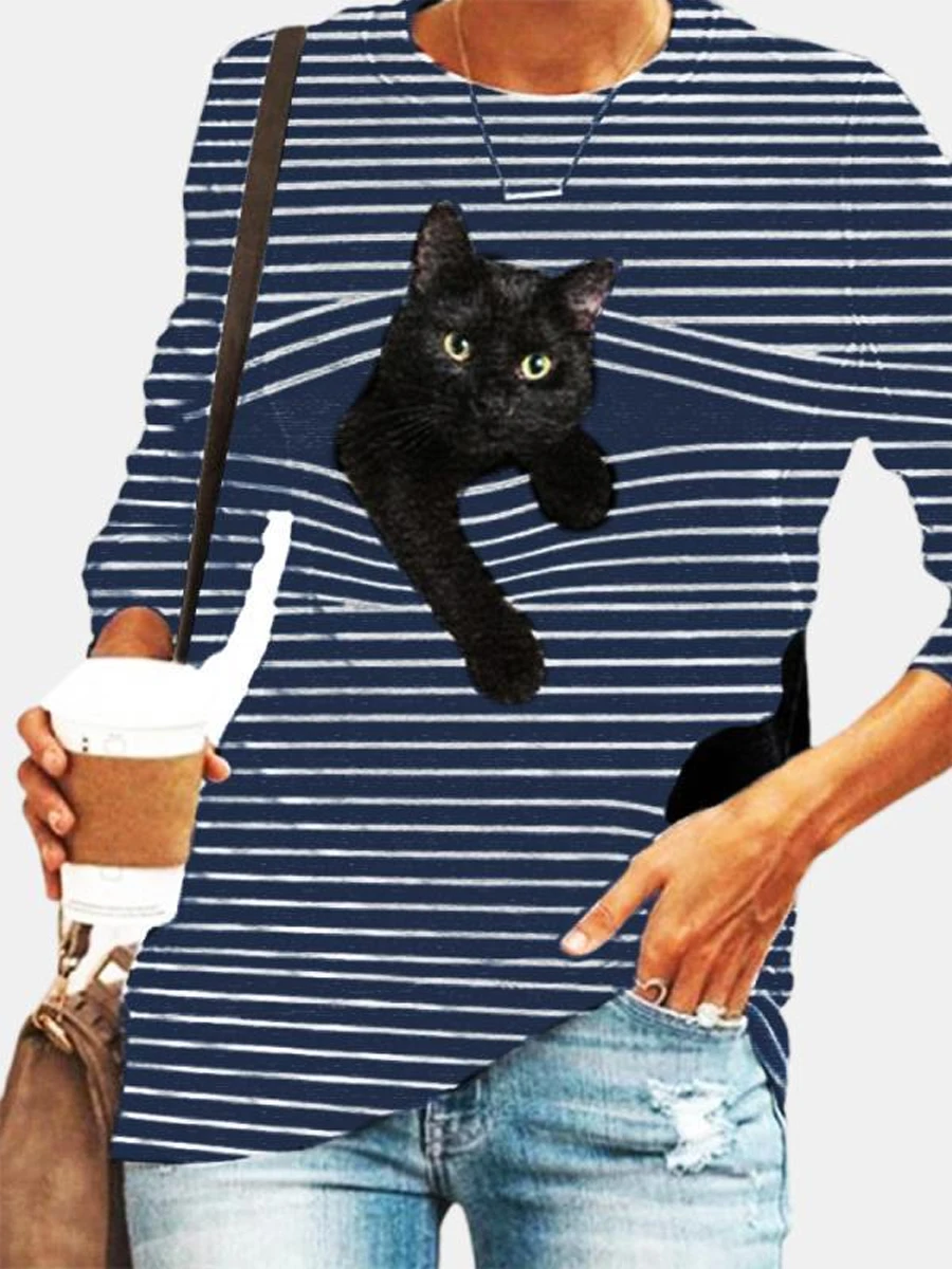 Cat Print Long Sleeve T-shirt