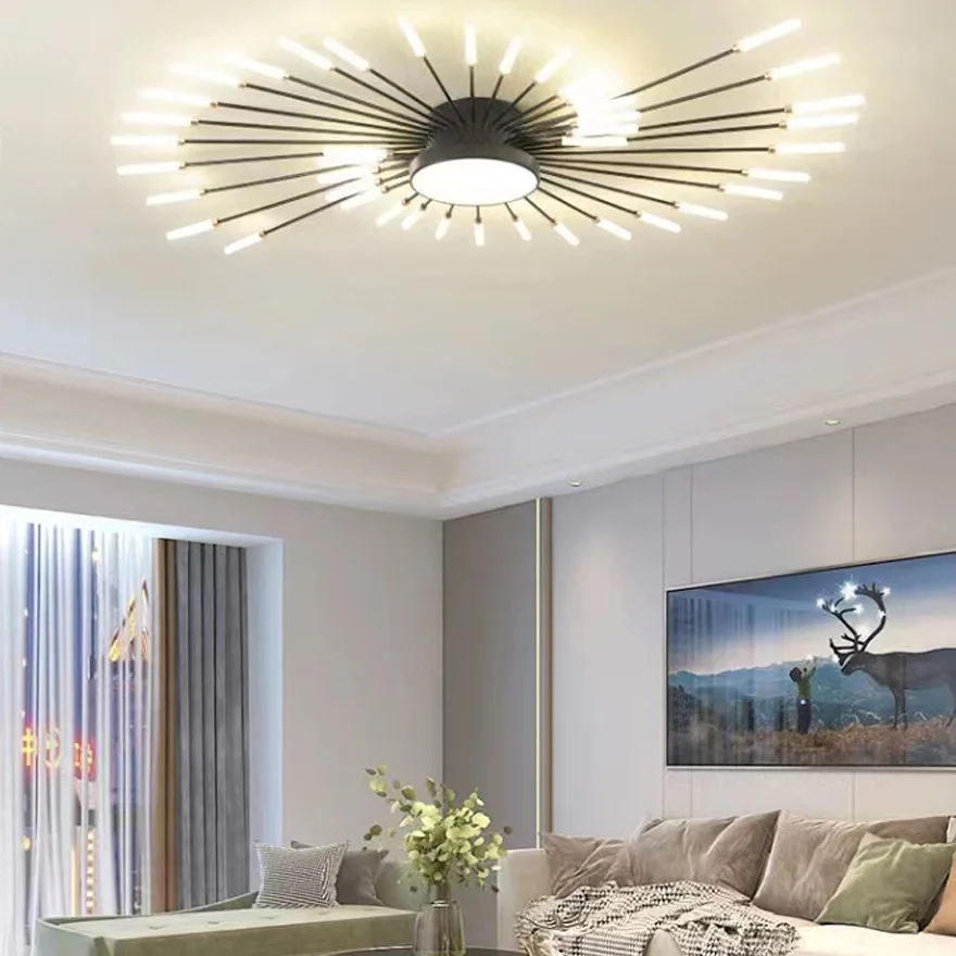 Modern Metal And Acrylic Radiographic Living Room Ceiling Light, Black/Gold