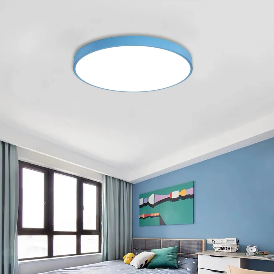 Morandi Metal And Acrylic Round Children’s Room Ceiling Light, Blue/Green/Grey/Pink/Yellow