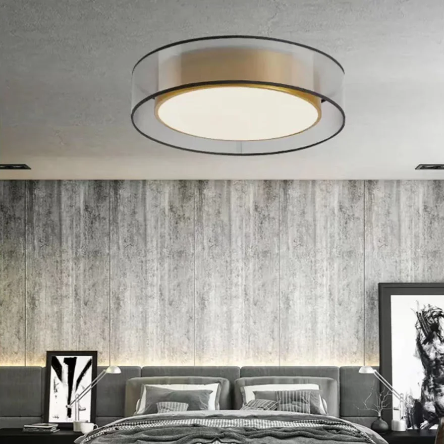 Minimalist Metal And Acrylic Round Bedroom Ceiling Light, Gold, Trichromatic Light