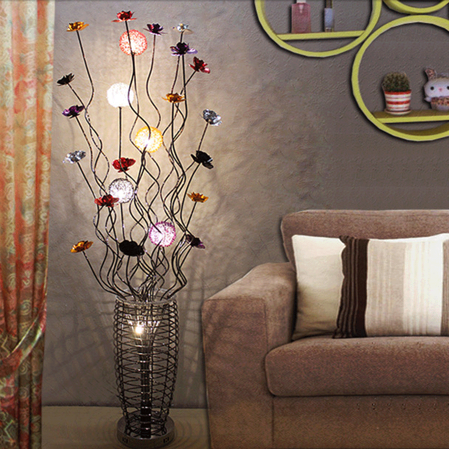 Art Deco Metal  Flower Vase Living Room Floor Lamp, Multicolor