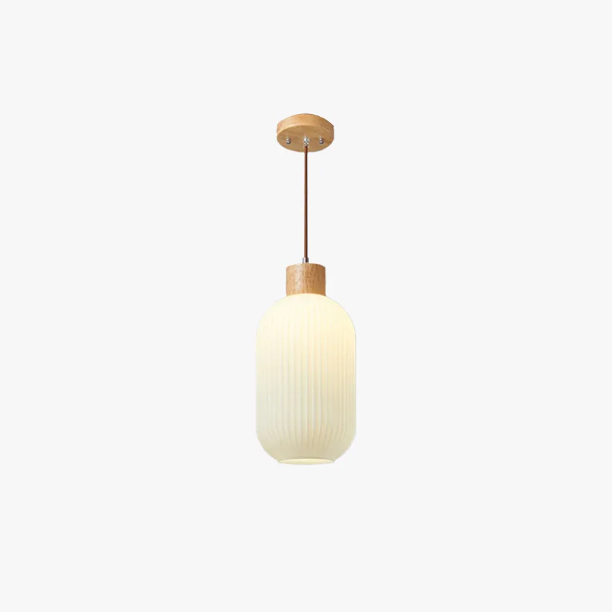 Minimalist Wooden And Glass Lantern Bedroom Pendant Light, White