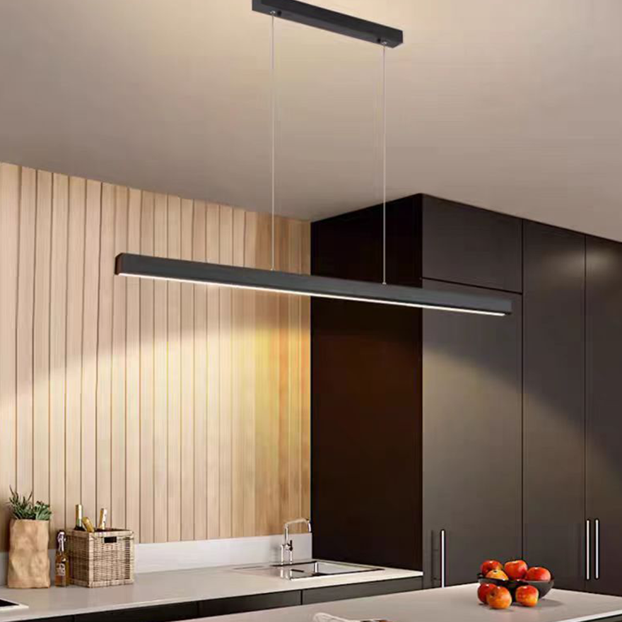 Minimalist Metal And Acrylic Linear Dinning Room Pendant Light, Black/White