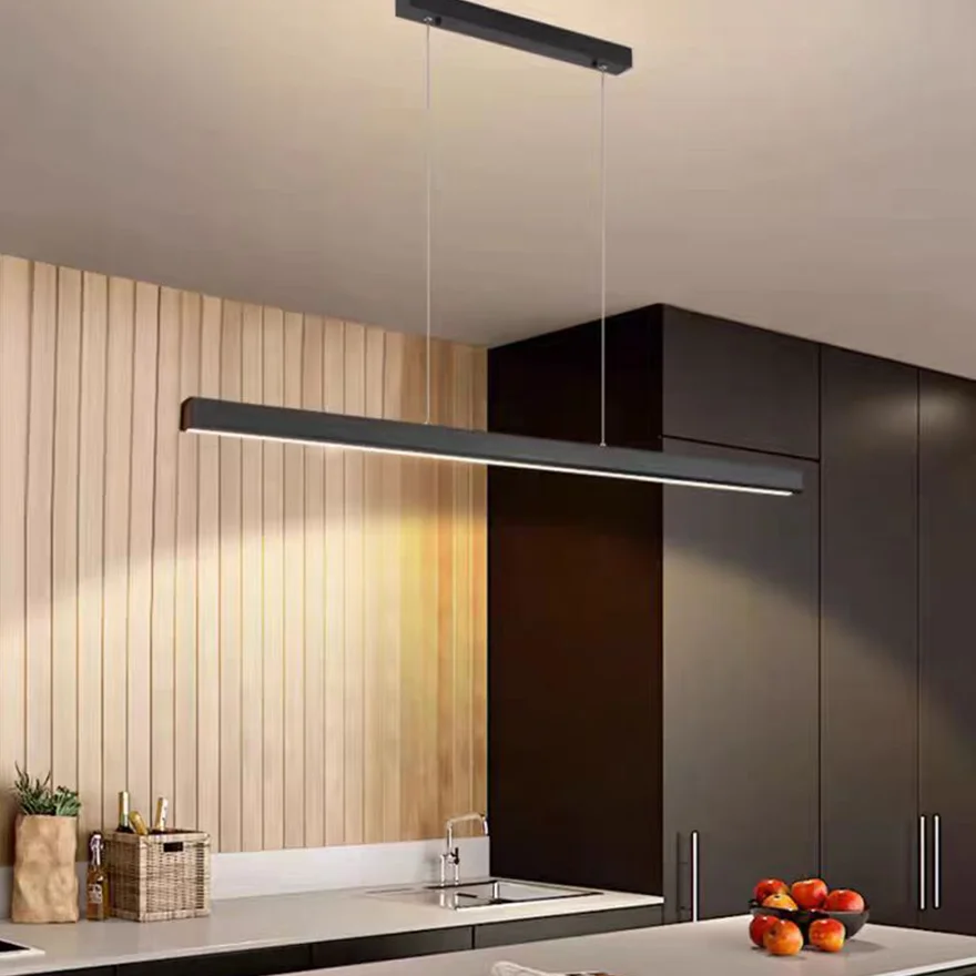 Minimalist Metal And Acrylic Linear Dinning Room Pendant Light, Black/White