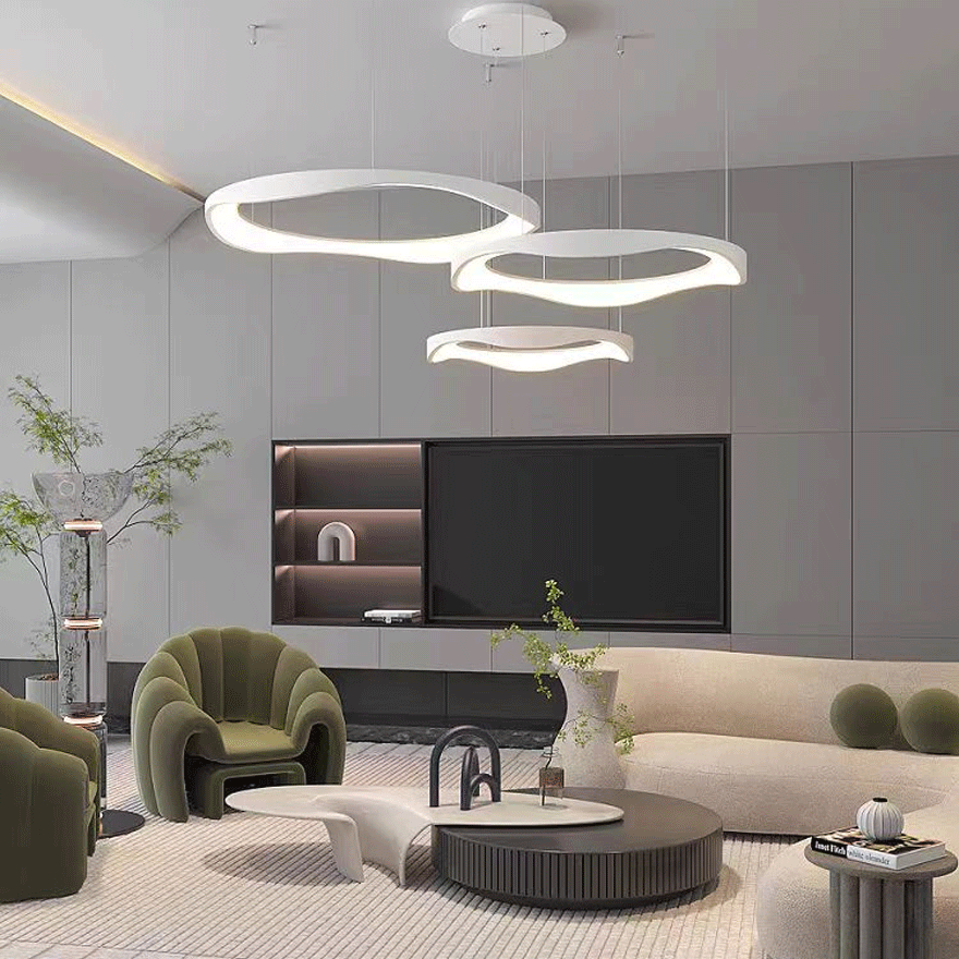 Modern Metal And Acrylic Ring Dining Room Pendant Light, Beige/White