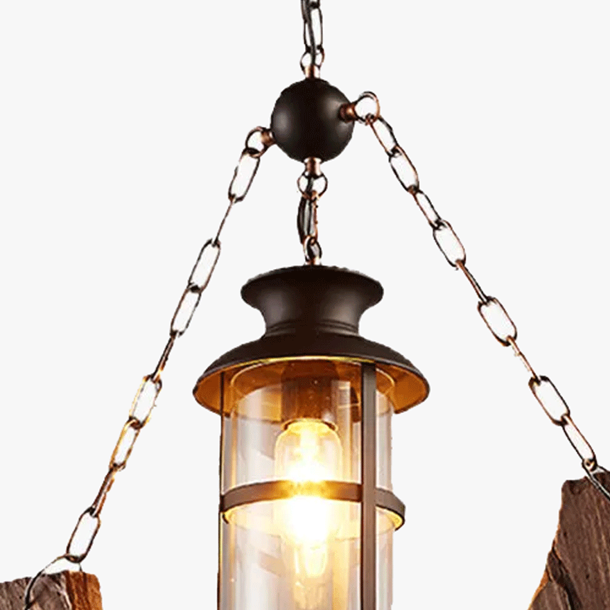 Vintage Metal And Wooden Lantern Dining Room Pendant Light, Burlywood