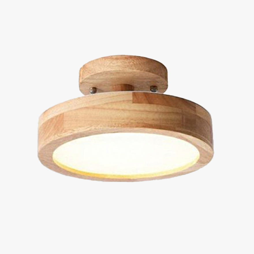 Modern Wooden And Acrylic Round Dining Room Ceiling Light, Gray/Green/Pink/White/Wood, Trichromatic Light