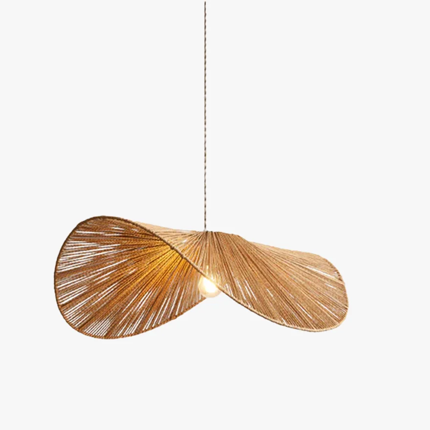 Boho Metal And Rattan Hooded Dining Room Pendant Light, Brown/Beige