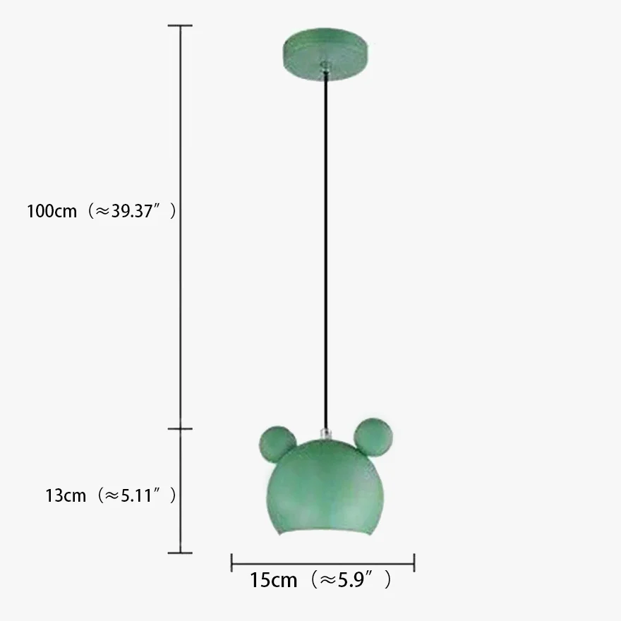 Morandi Metal Mouse Head Children's Room Pendant Light, Black/Green/Grey/Pink/White