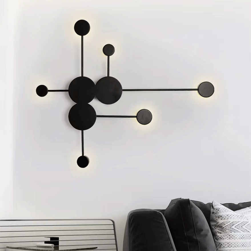 Modern Metal Round Living Room Wall Lamp, Black