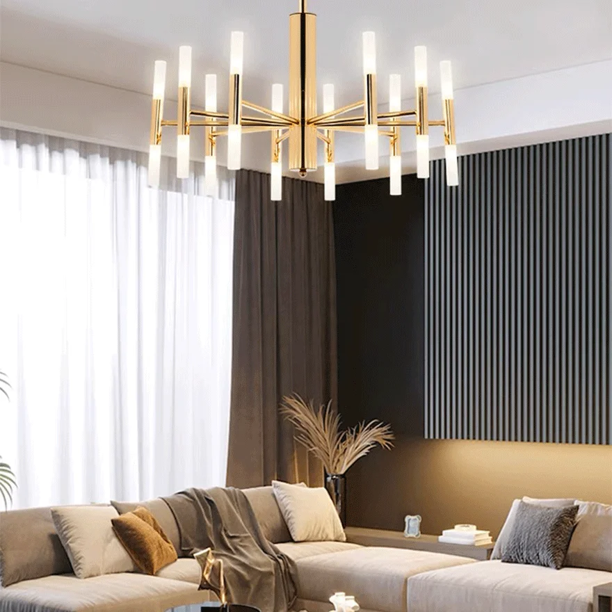 Contemporary Metal Linear Bedroom Chandelier Pendant Light, Gold