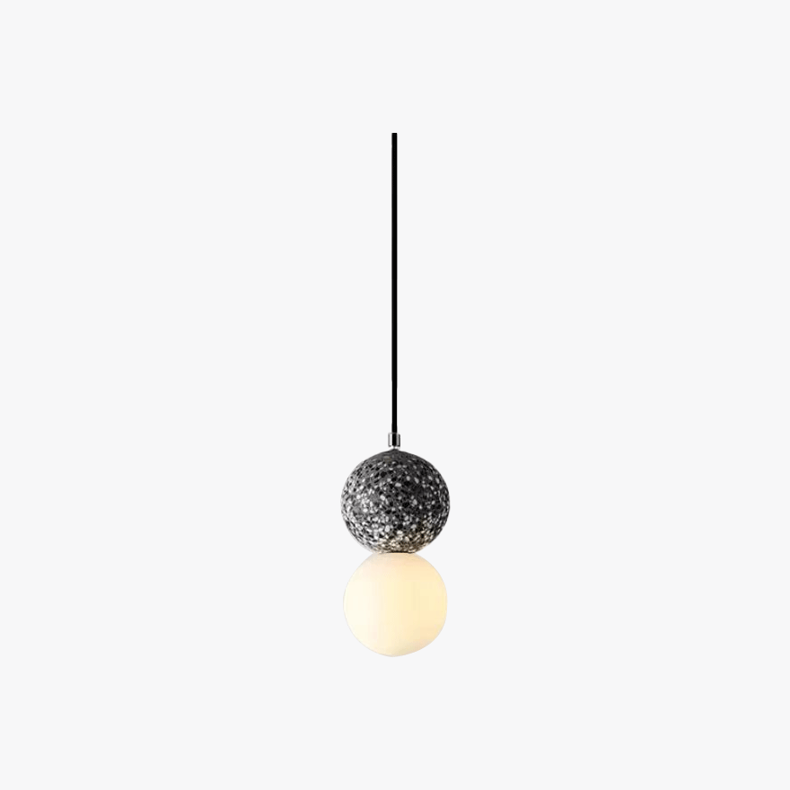 Minimalist Marble And Glass Globular Bedroom Pendant Light, Black/Gary/Pink/White, Trichromatic Light