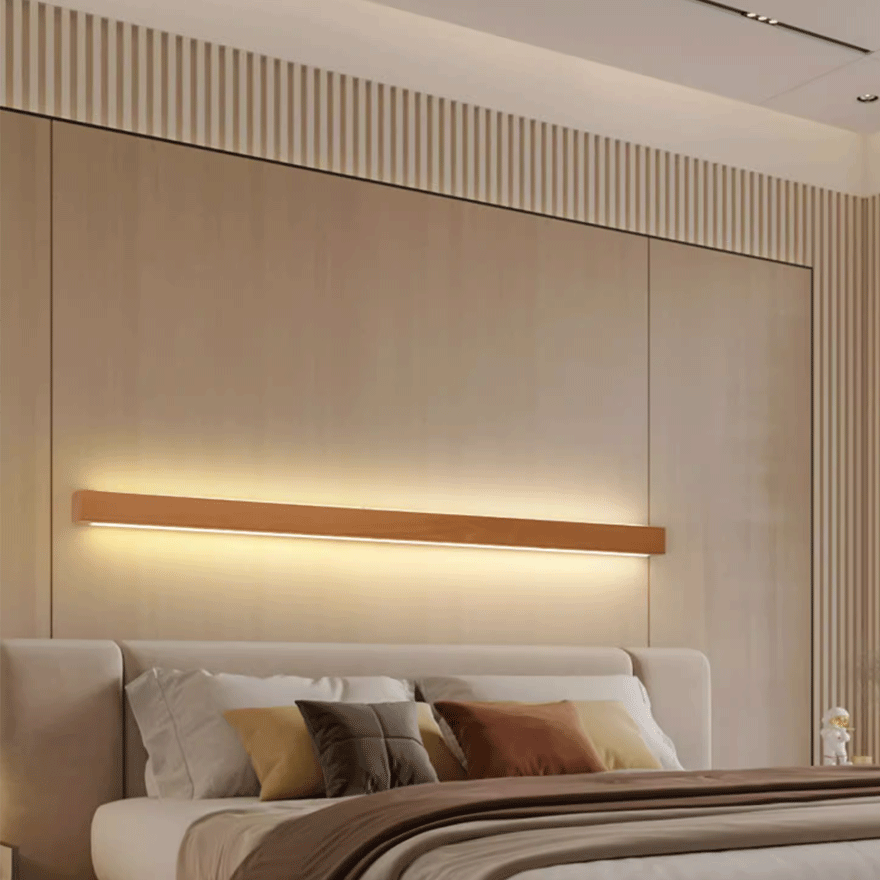 Modern WoodenAnd Acrylic Linear Living Room Wall Lamp, Log Color