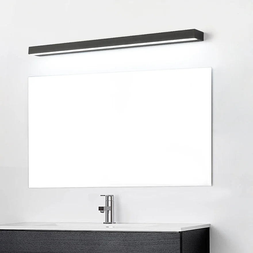 Minimalist Metal And Acrylic Rectangular Bathroom Mirror Front Wall Lamp, Black