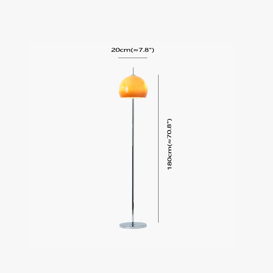 Classical Metal And Glass Dome Living Room Floor Lamp, Orange, Trichromatic Light