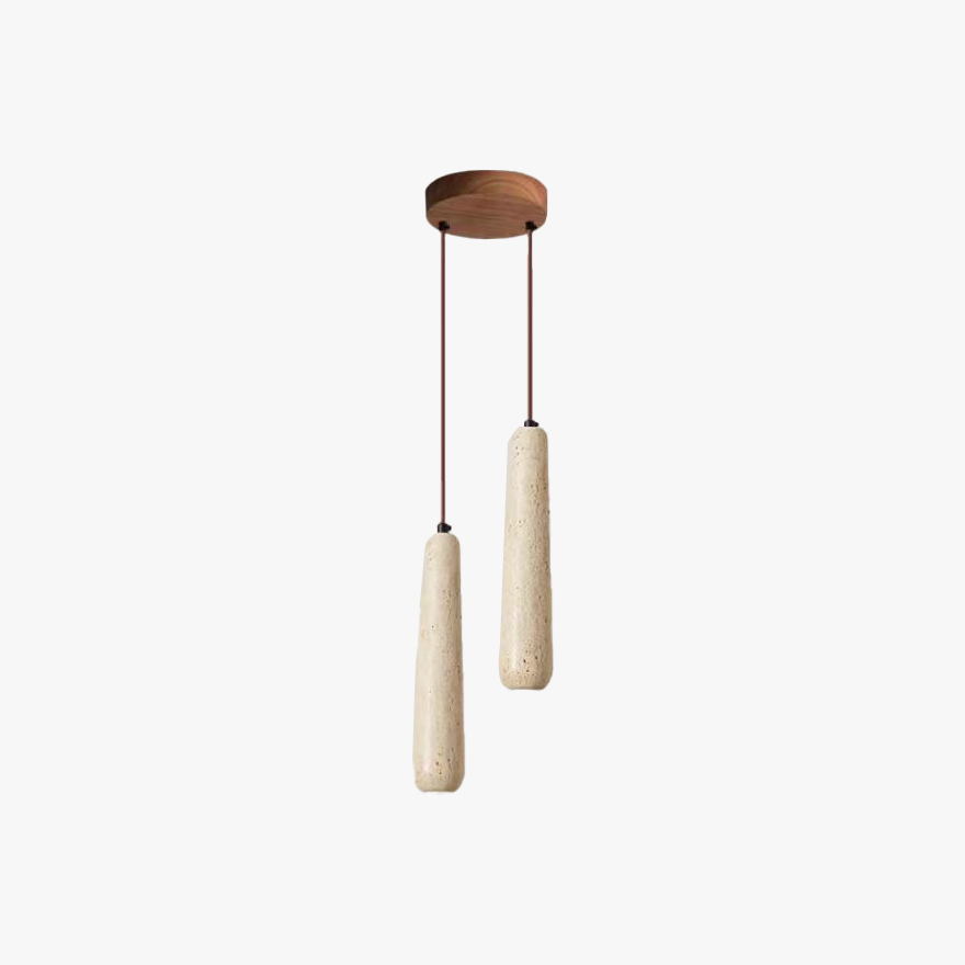 Modern Wooden And Stone Cylindrical Dining Room Pendant Light, Natural Wood