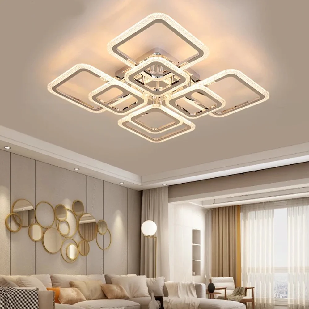 Nordic Metal And Glass Geometric Dining Room Chandelier Ceiling Light, Chrome